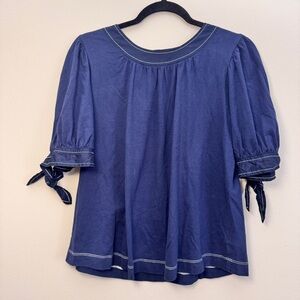 Anthropologie Rialto Stitched Top Navy Size M